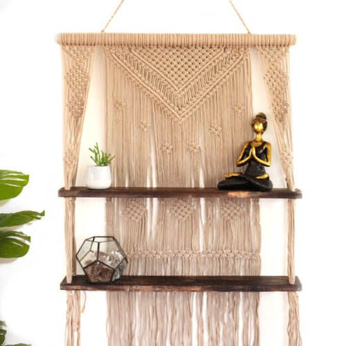 Brown Macrame Hanging Shelves
