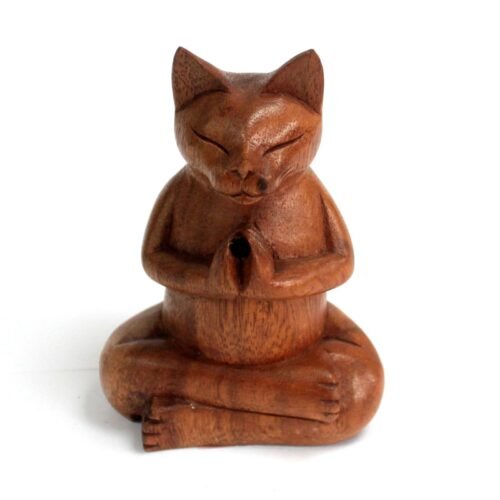 Wooden Yoga Cat Incense Burner